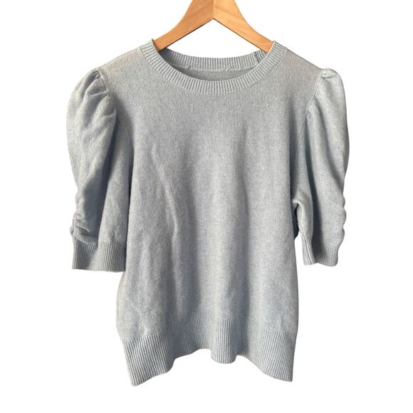 FRAME Frankie Cashmere Wool Puff-Sleeve Sweater – Blue Chambray, Size Large - Picture 3 of 6